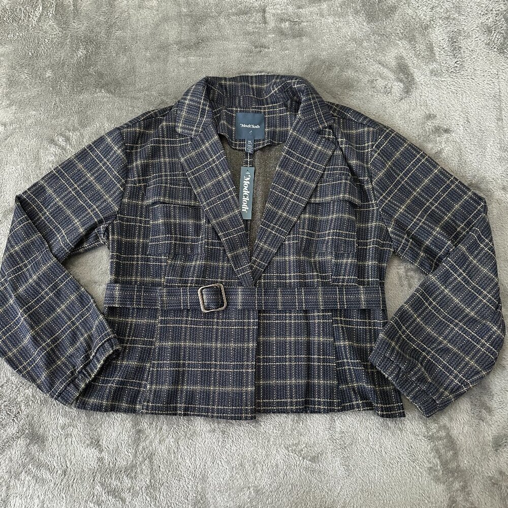 NWT ModCloth Plaid Belted Blazer Jacket Women's size XL